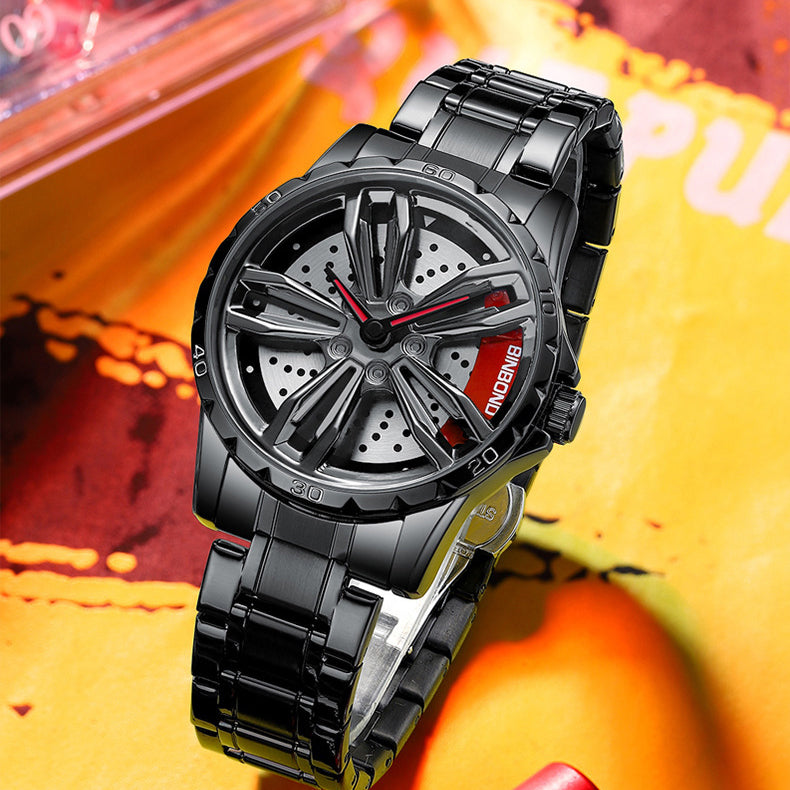 Spin Me! Spinner Watch, Spinning Car Wheel Watch for Men, Stainless Steel Waterproof Sports Wristwatch for Car Enthusiast