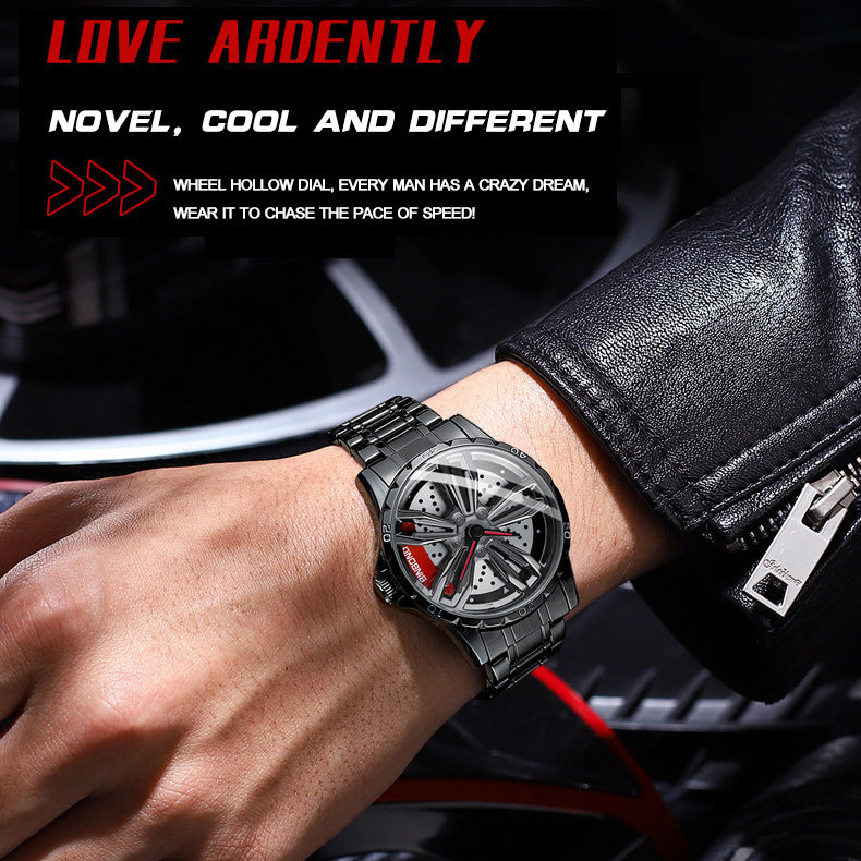 Spin Me! Spinner Watch, Spinning Car Wheel Watch for Men, Stainless Steel Waterproof Sports Wristwatch for Car Enthusiast