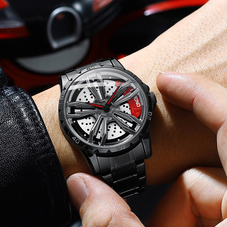 Spin Me! Spinner Watch, Spinning Car Wheel Watch for Men, Stainless Steel Waterproof Sports Wristwatch for Car Enthusiast