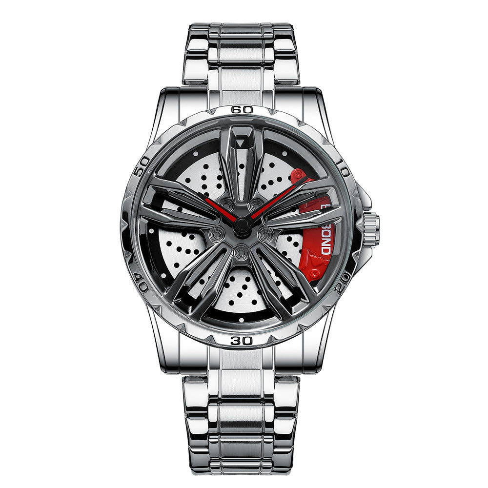 Spin Me! Spinner Watch, Spinning Car Wheel Watch for Men, Stainless Steel Waterproof Sports Wristwatch for Car Enthusiast