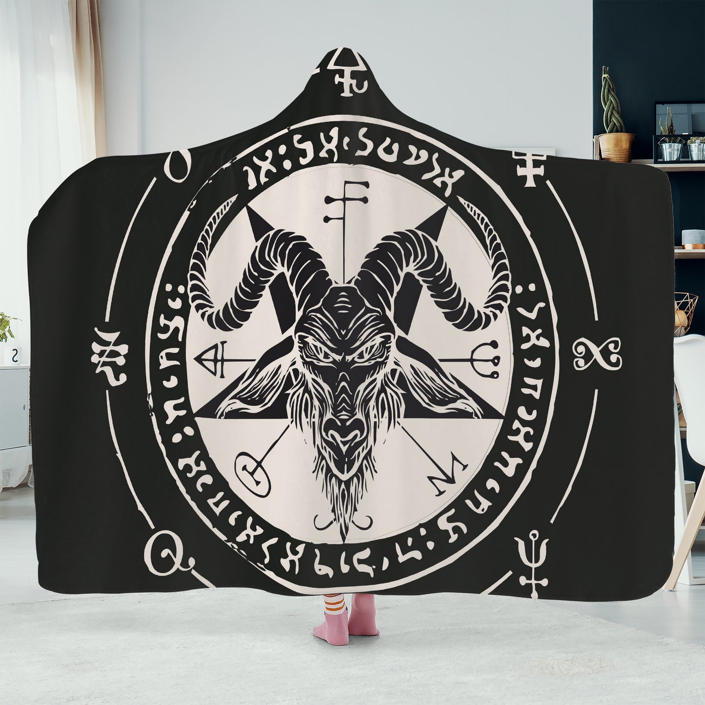 Baphomet Hooded Blanket, Satanic Goat Home Decor