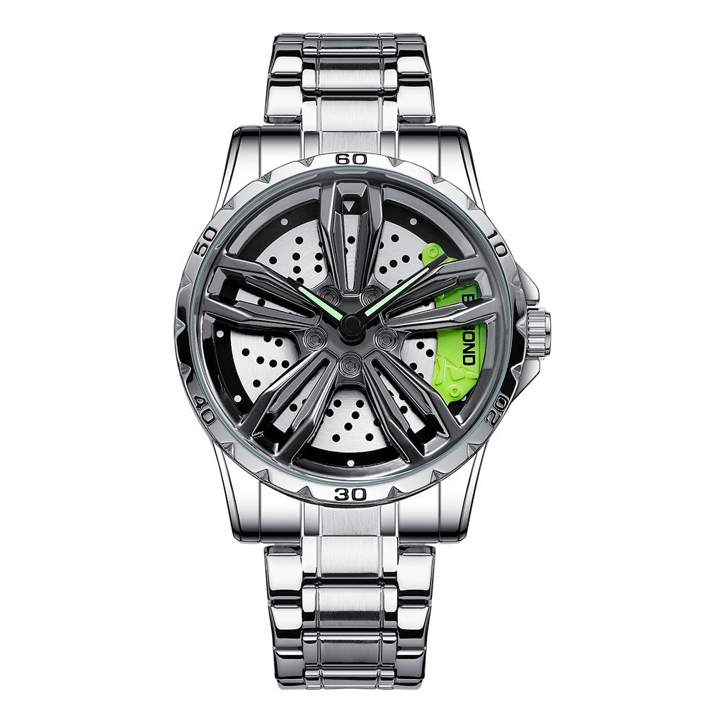 Spin Me! Spinner Watch, Spinning Car Wheel Watch for Men, Stainless Steel Waterproof Sports Wristwatch for Car Enthusiast