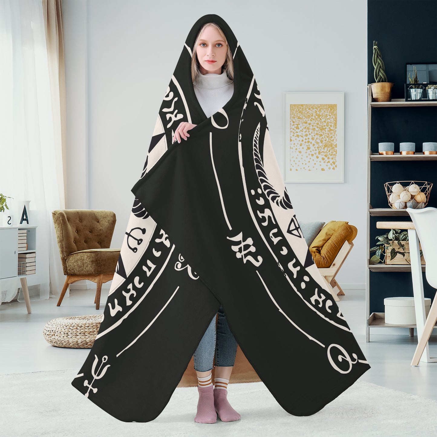 Baphomet Hooded Blanket, Satanic Goat Home Decor