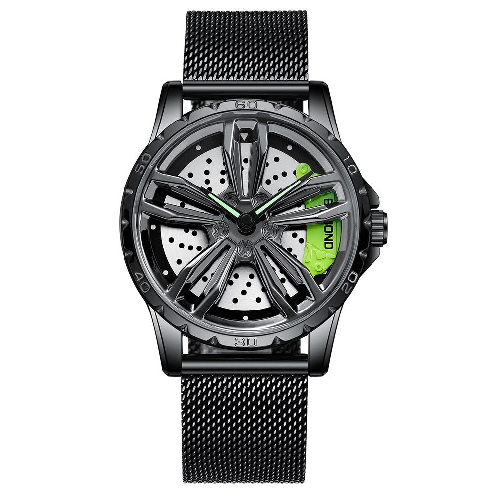 Spin Me! Spinner Watch, Spinning Car Wheel Watch for Men, Stainless Steel Waterproof Sports Wristwatch for Car Enthusiast