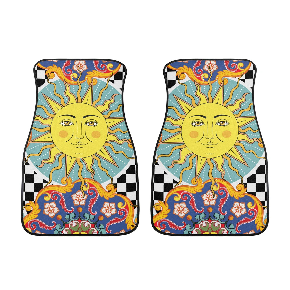 Ethnic Sun Mandala Car Mats, Tribal Car Decor