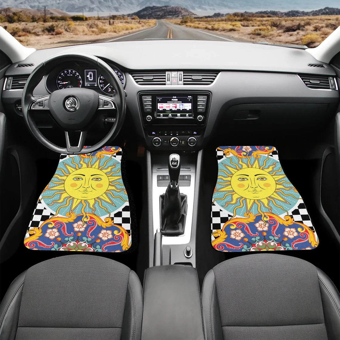 Ethnic Sun Mandala Car Mats, Tribal Car Decor