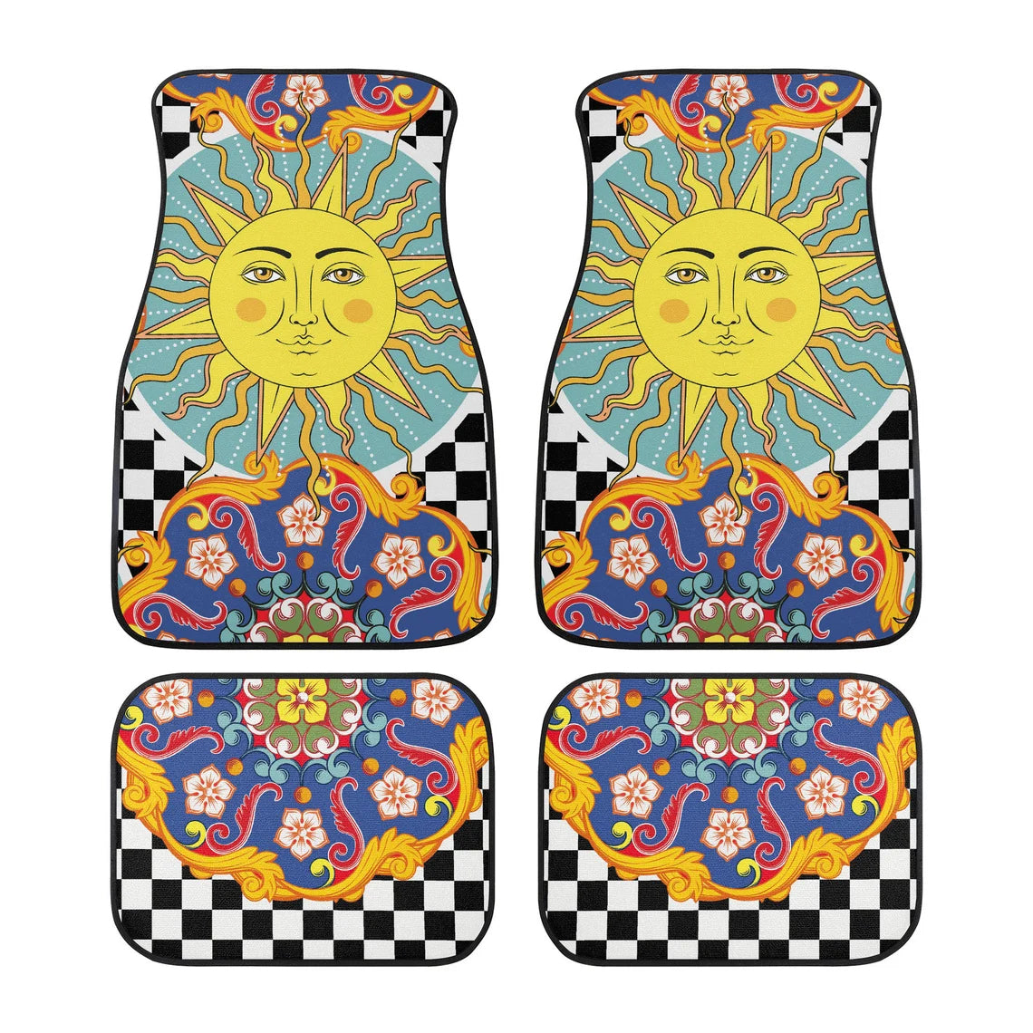 Ethnic Sun Mandala Car Mats, Tribal Car Decor