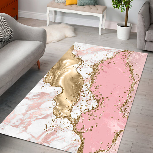 Pink Gold Glitter Marble Area Rug/Mat, Abstract Modern Home Decor, Girls Room Romantic Bedroom Bedside Rug