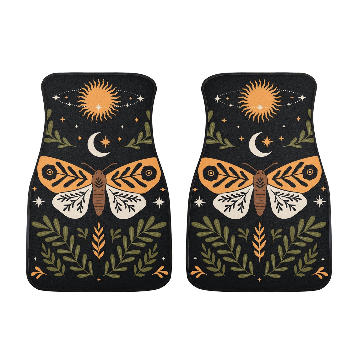 Celestial boho butterfly snake Car Mats, Magic Forest Mystical Witchcraft Car Decor