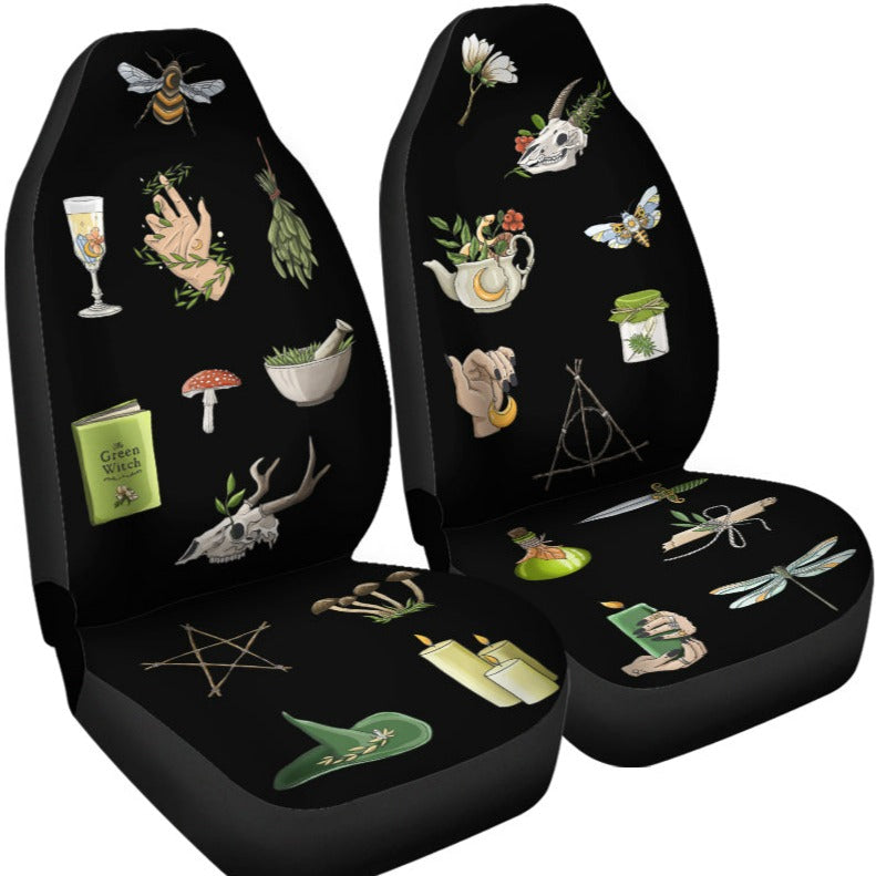 Green Witch Car Seat Covers, Mystical, Witchcraft, Witch Art Car Decor