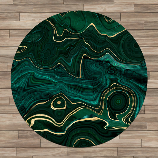 Emerald Green Gold Marble 5' round Rug, Modern Abstract Home Decor
