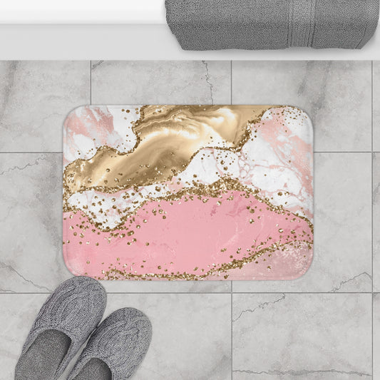 Pink with gold marble Bath Mat, abstract modern bathroom decor