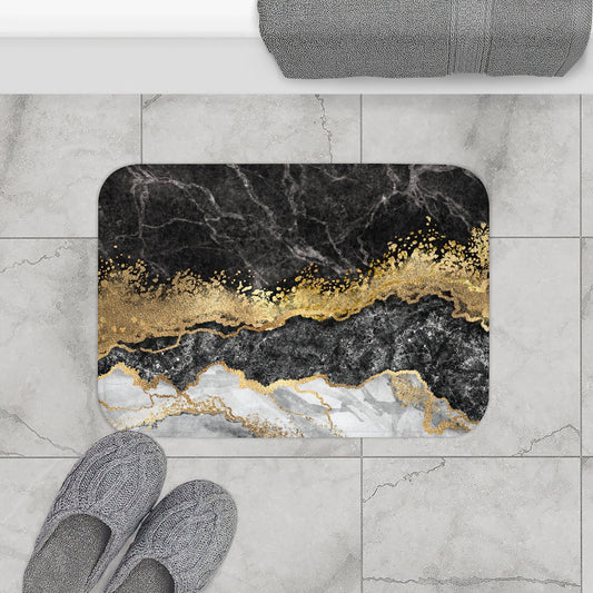 Black marble with gold Printed Bath Mat