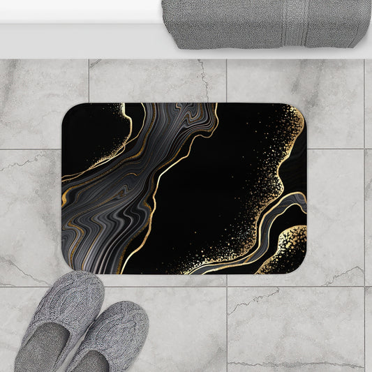 Black marble with gold Printed Bath Mat