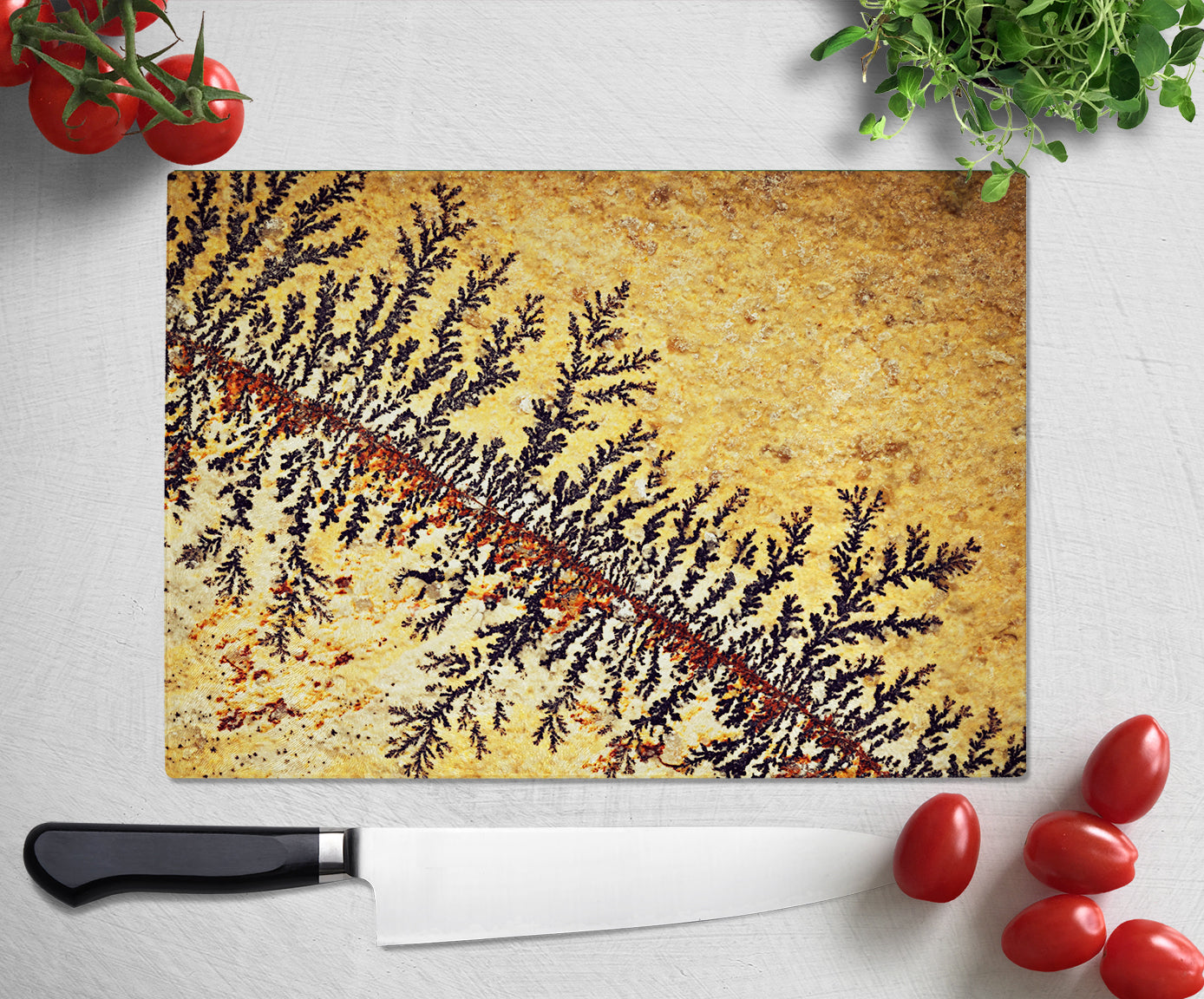 Fossil Stone Printed Glass Cutting Board, Housewarming Gift, Geologist, Rock hound Gift