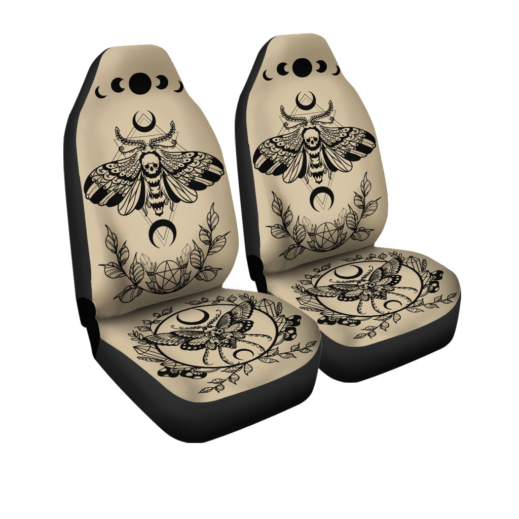 Black Beige Witchy Car Seat Covers, Mystical Witchcraft Car Decor