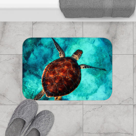 Sea Turtle Printed Bath Mat, Sea Life bathroom decor