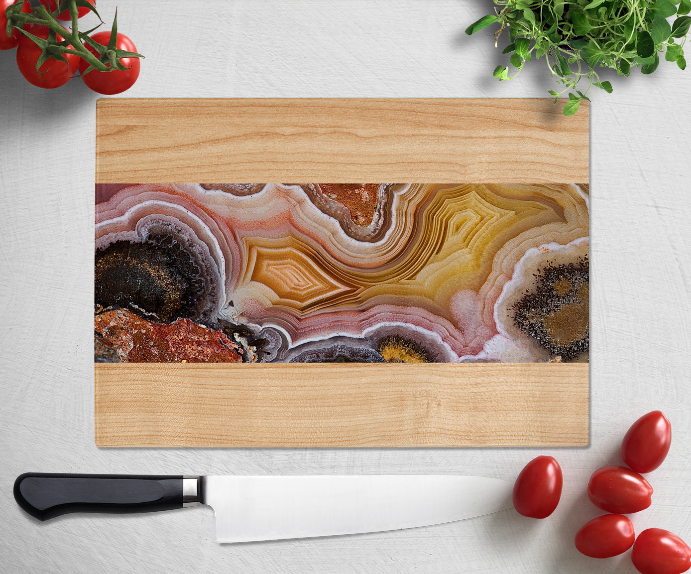 Agate Geode Wood Printed Glass Cutting Board, Housewarming Gift, Geologist, Rock hound Gift