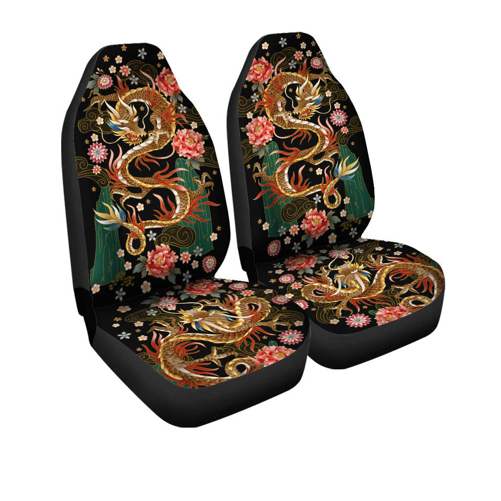 Colorful Floral Chinese Dragon Rose Car Seat Covers