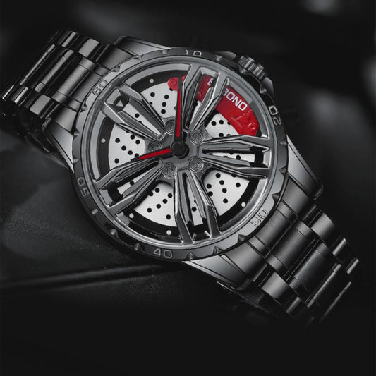 Spin Me! Spinner Watch, Spinning Car Wheel Watch for Men, Stainless Steel Waterproof Sports Wristwatch for Car Enthusiast